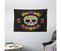 Floral Wreath Skull Wide Tapestry