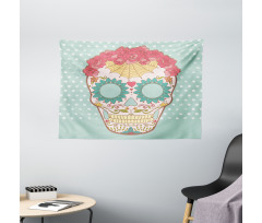 Floral Lady Skull Wide Tapestry