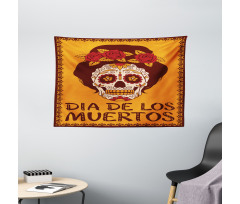 Mexican Skull Girl Wide Tapestry