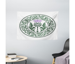 Round Leaf Ornament Wide Tapestry
