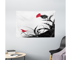 Floral Butterfly Motif Wide Tapestry