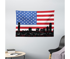 Skyline and US Flag Wide Tapestry