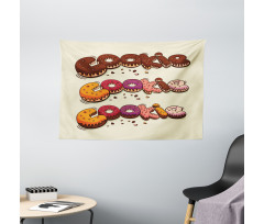 Doodle Style Bakery Theme Wide Tapestry