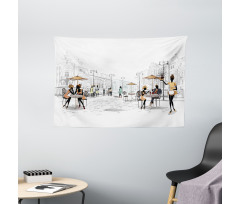 European Street Restaurant Wide Tapestry