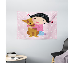 Doodle Girl and Pet Dog Wide Tapestry