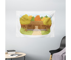 Cabin in the Autumn Forest Wide Tapestry