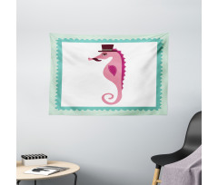 Hipster Seahorse Hat Wide Tapestry