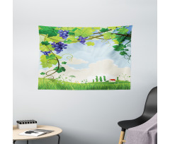 Rural Countryside Grapes Wide Tapestry