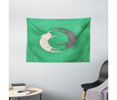 Sleeping Cats Trigrams Wide Tapestry