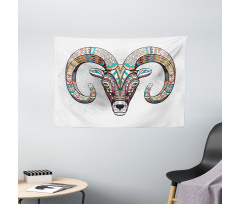Colorful Totem Head Wide Tapestry