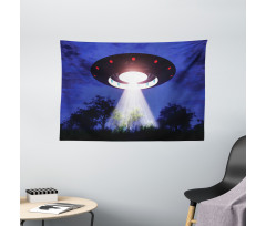 Night Scenery with Aliens Space Wide Tapestry