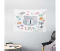 Funny Doodle Face Wide Tapestry