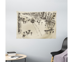 Cityscape Sketch Art Wide Tapestry