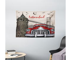 Vintage City Scenery Wide Tapestry