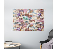 Grunge Abstract Floral Art Wide Tapestry
