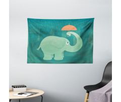 Elephant Holding Umbrella Wide Tapestry