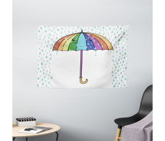 Cartoon Umbrella Rainfall Wide Tapestry