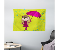 Little Girl Under Raindrop Wide Tapestry