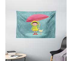Girl with Duck Friend Wide Tapestry