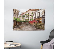 Romantic Patio Scene Sketch Wide Tapestry