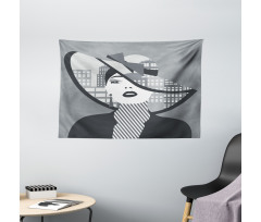 City Silhouette and Lady Art Wide Tapestry