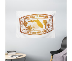 Orange Travel Stamp Wide Tapestry