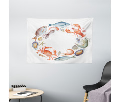 Aquarelle Tasty Seafood Wide Tapestry