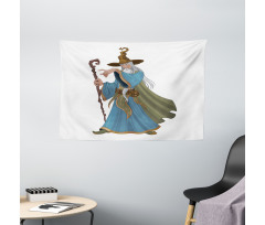 Strong Medieval Sorcerer Wide Tapestry