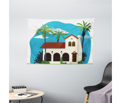 Cottage House Palms Wide Tapestry