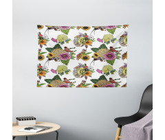 Leaves and Sunflowers Wide Tapestry