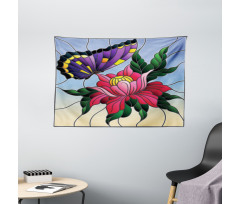 Stained Glass Butterfly Wide Tapestry