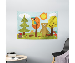 Childish Forest Animals Wide Tapestry