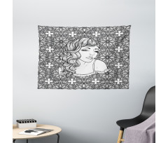 Young Lady with Wavy Hair Wide Tapestry