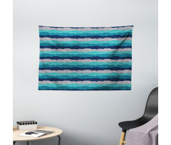 Ornamental Waves in Blue Tones Wide Tapestry