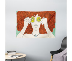 Curly Ginger Hair Girl Lemon Wide Tapestry