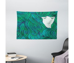 Fantasy Girl Curly Hair Wide Tapestry
