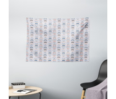 Colorful Moustache Sketch Wide Tapestry