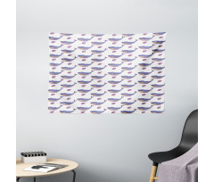 Jolly Blue Whale Seashell Wide Tapestry