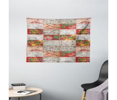 Folkloric Grunge Flowers Wide Tapestry