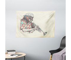 Hand Drawn Player Wide Tapestry