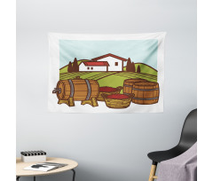 Retro Vineyard Harvest Wide Tapestry