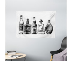 Ink Drawing Beverages Wide Tapestry