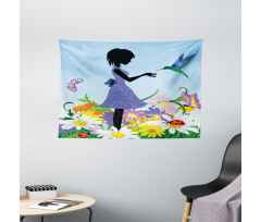 Lawn Blossomed Flowers Wide Tapestry