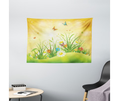 Colorful Meadow Scenery Wide Tapestry