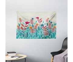 Doodle Poppy Flowers Wide Tapestry