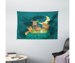 Forest Bonfire at Night Wide Tapestry