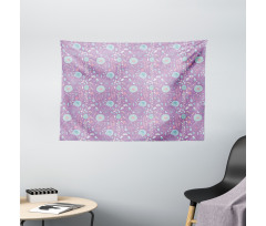 Doodle Flowers Foliage Wide Tapestry