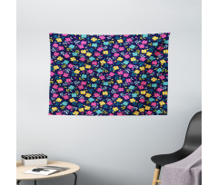 Colorful Summer Blossoms Wide Tapestry