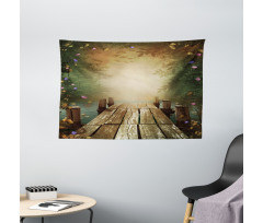 Lake and Blooming Flora Wide Tapestry