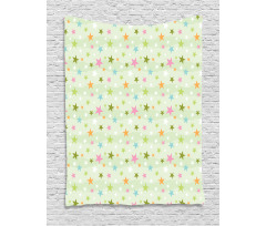 Colorful Stars on Pale Green Tapestry
